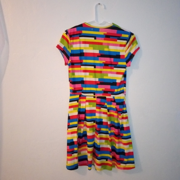 Vintage 🌈 Rainbow Stretchy Button Up Mini Retro 80's Dress - Picture 8 of 11